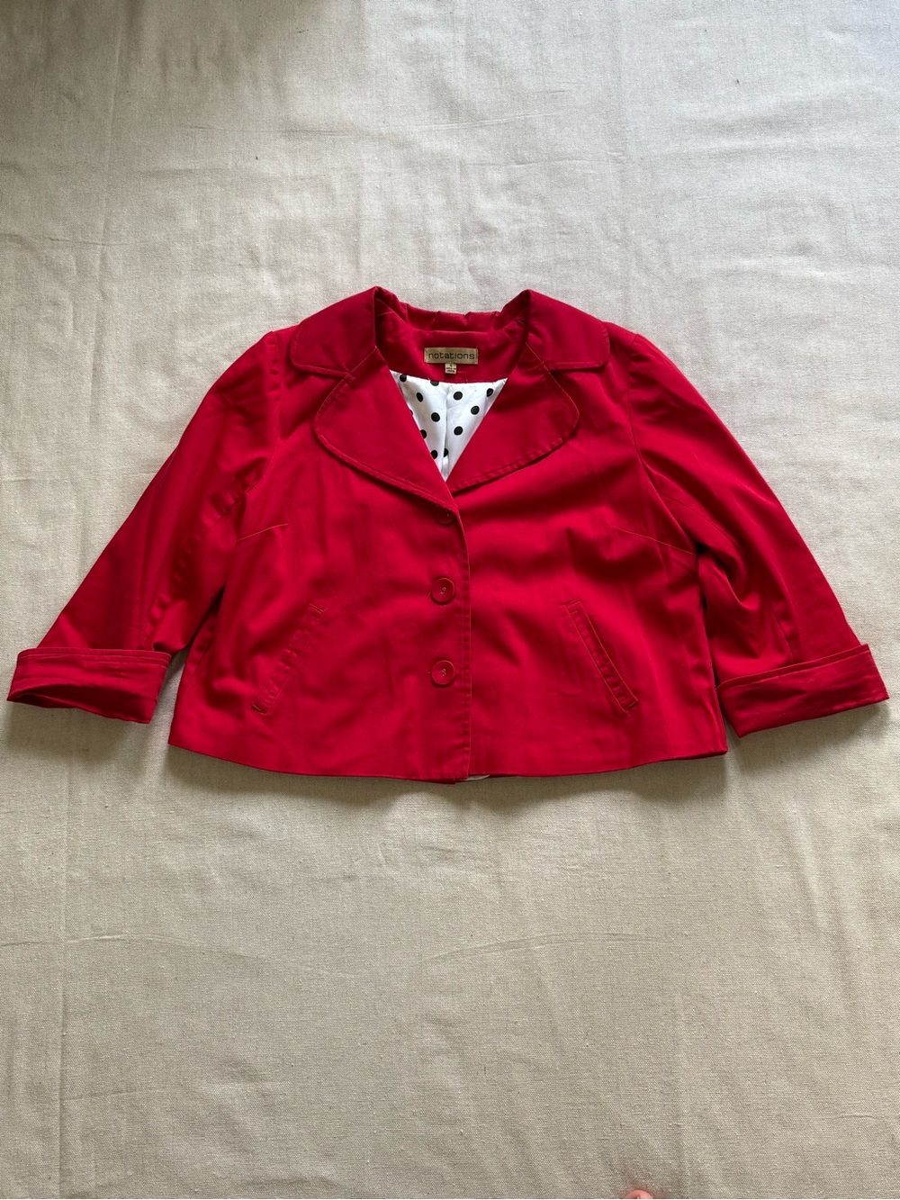 Red Cropped Swing Jacket Polka Dot Lining Retro Rockabilly Pinup Size S